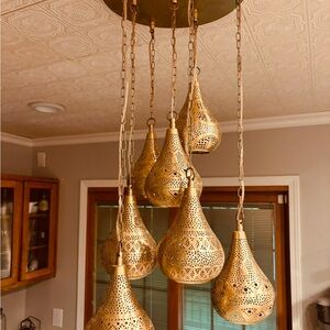 Authentic Morrocan Elegant Gold Hanging Pendant Light Fixture